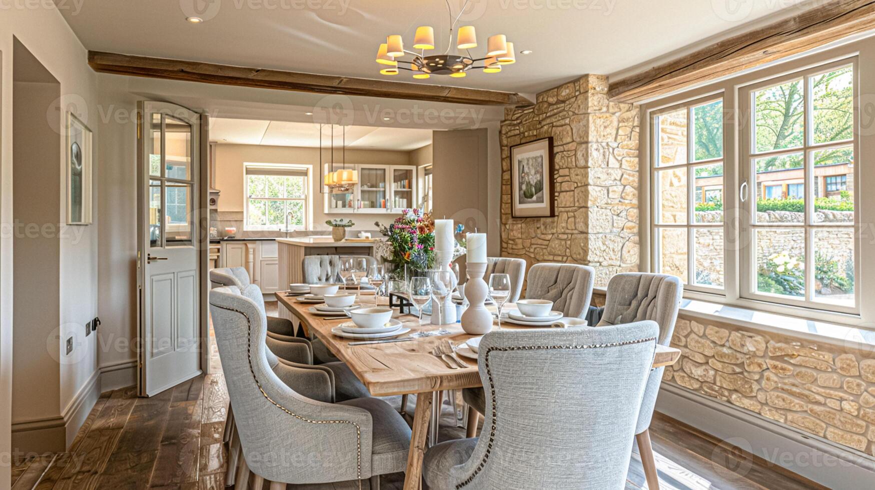 Cotswolds cottage style dining room decor, interior design and country house furniture, home decor, table and chairs, English countryside styling photo