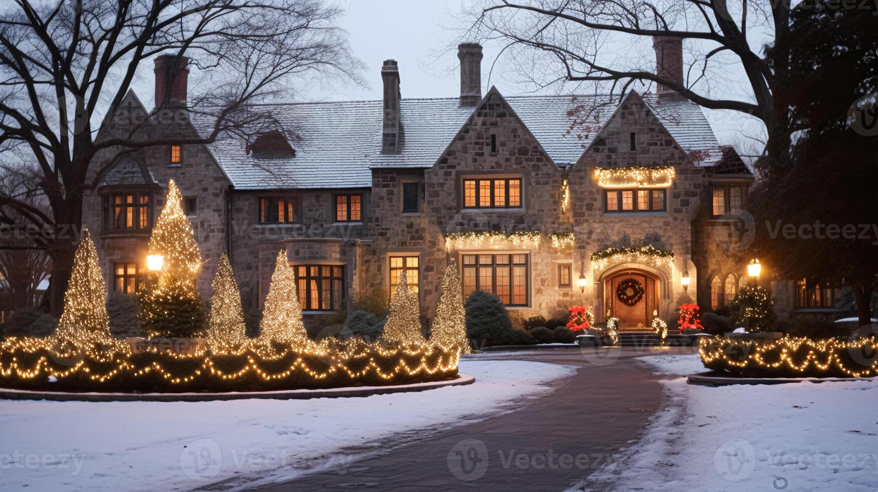 Christmas at the manor, English countryside style estate in winter with garden and exterior landscape decor photo