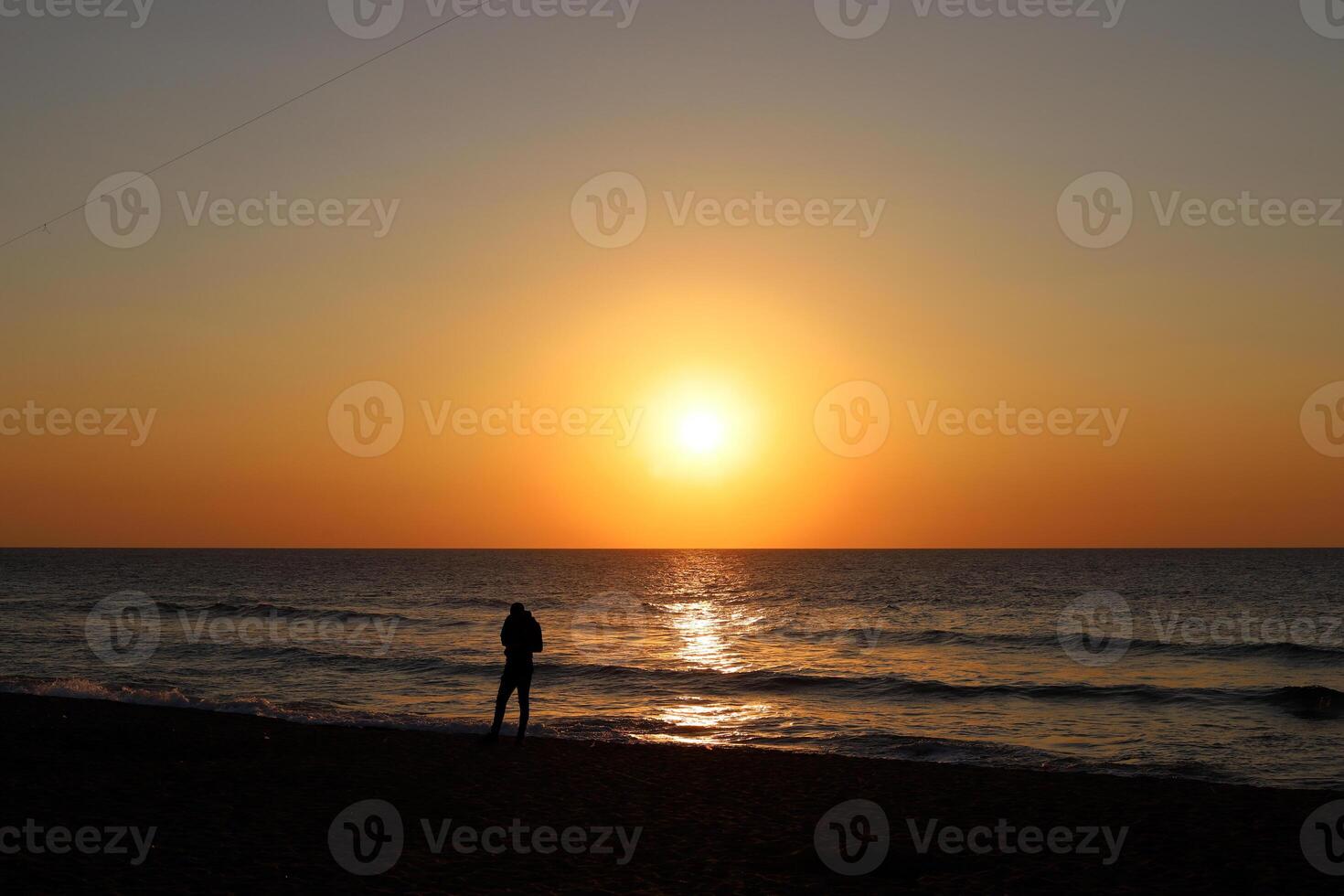 Lighting and color of the sky above the horizon at sunset. photo