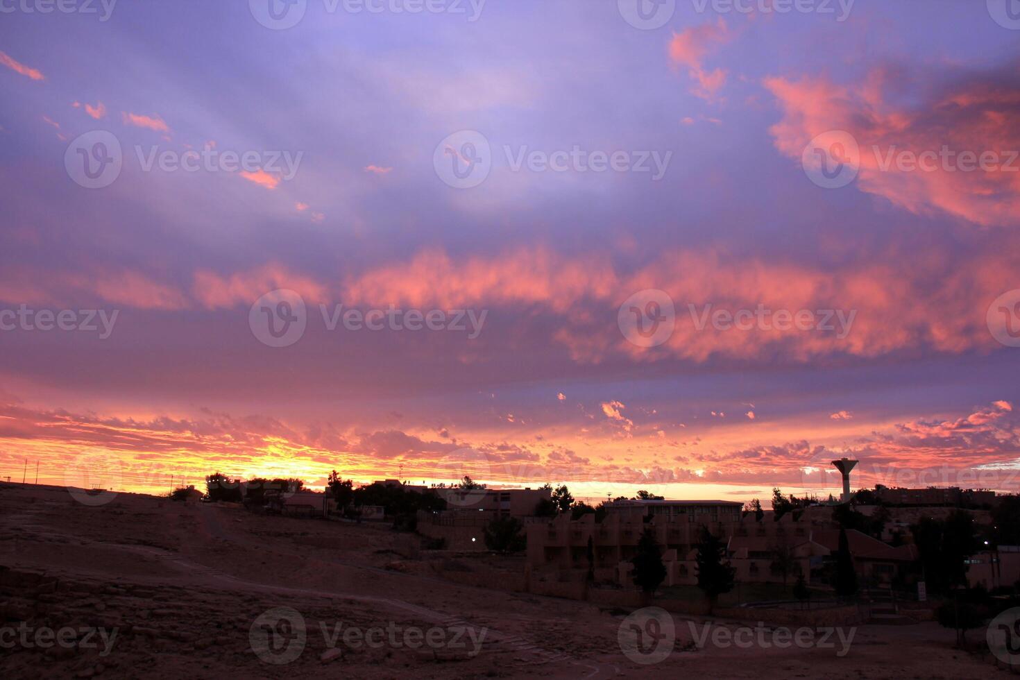 Lighting and color of the sky above the horizon at sunset. photo