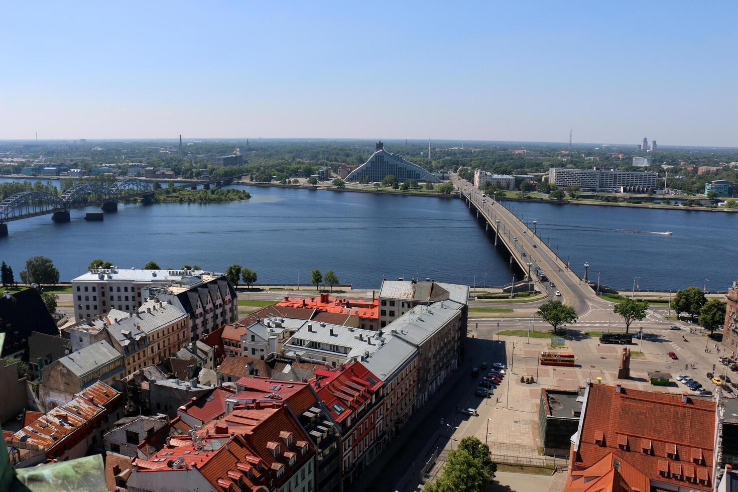 25 07 2023 Riga Latvia. Riga, the capital of Latvia, is located on the banks of the Daugava River at its confluence with the Gulf of Riga. photo