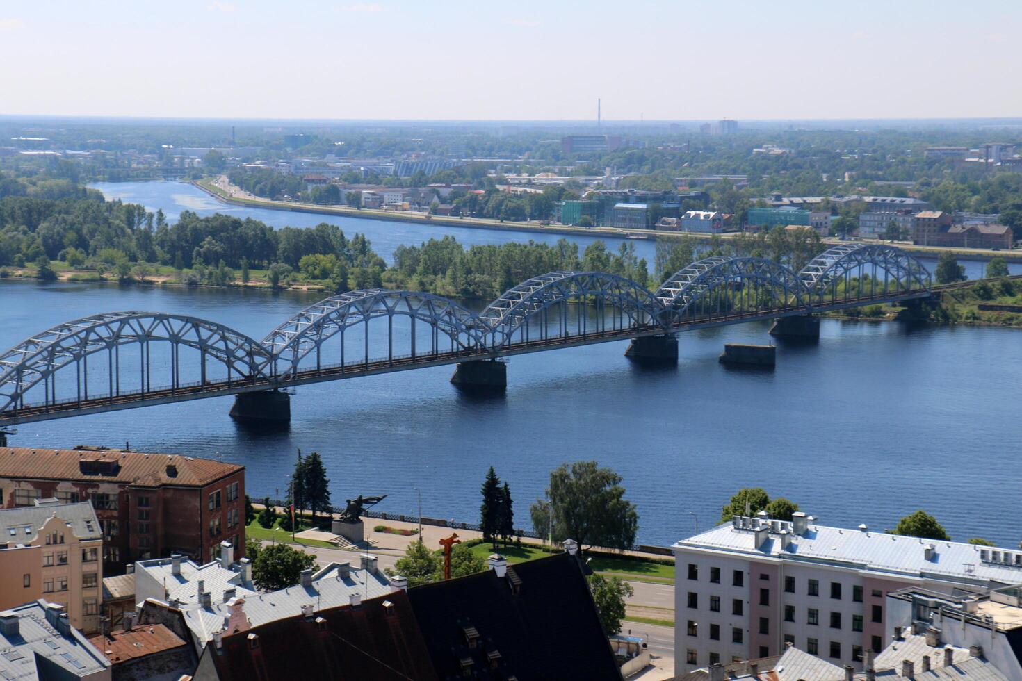 25 07 2023 Riga Latvia. Riga, the capital of Latvia, is located on the banks of the Daugava River at its confluence with the Gulf of Riga. photo