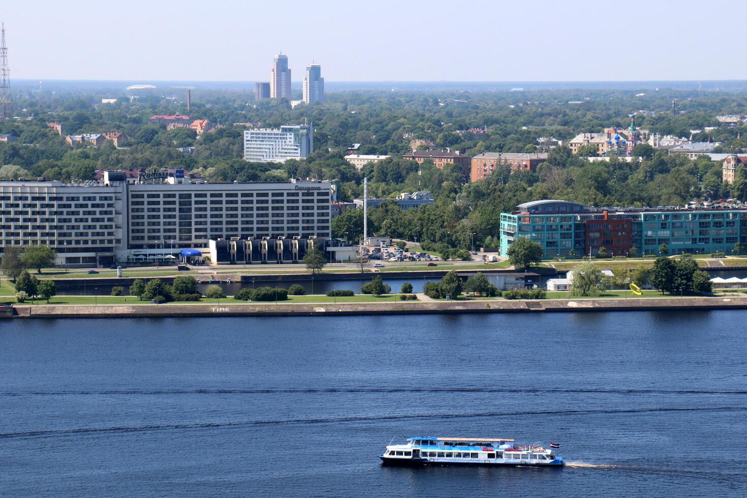 25 07 2023 Riga Latvia. Riga, the capital of Latvia, is located on the banks of the Daugava River at its confluence with the Gulf of Riga. photo