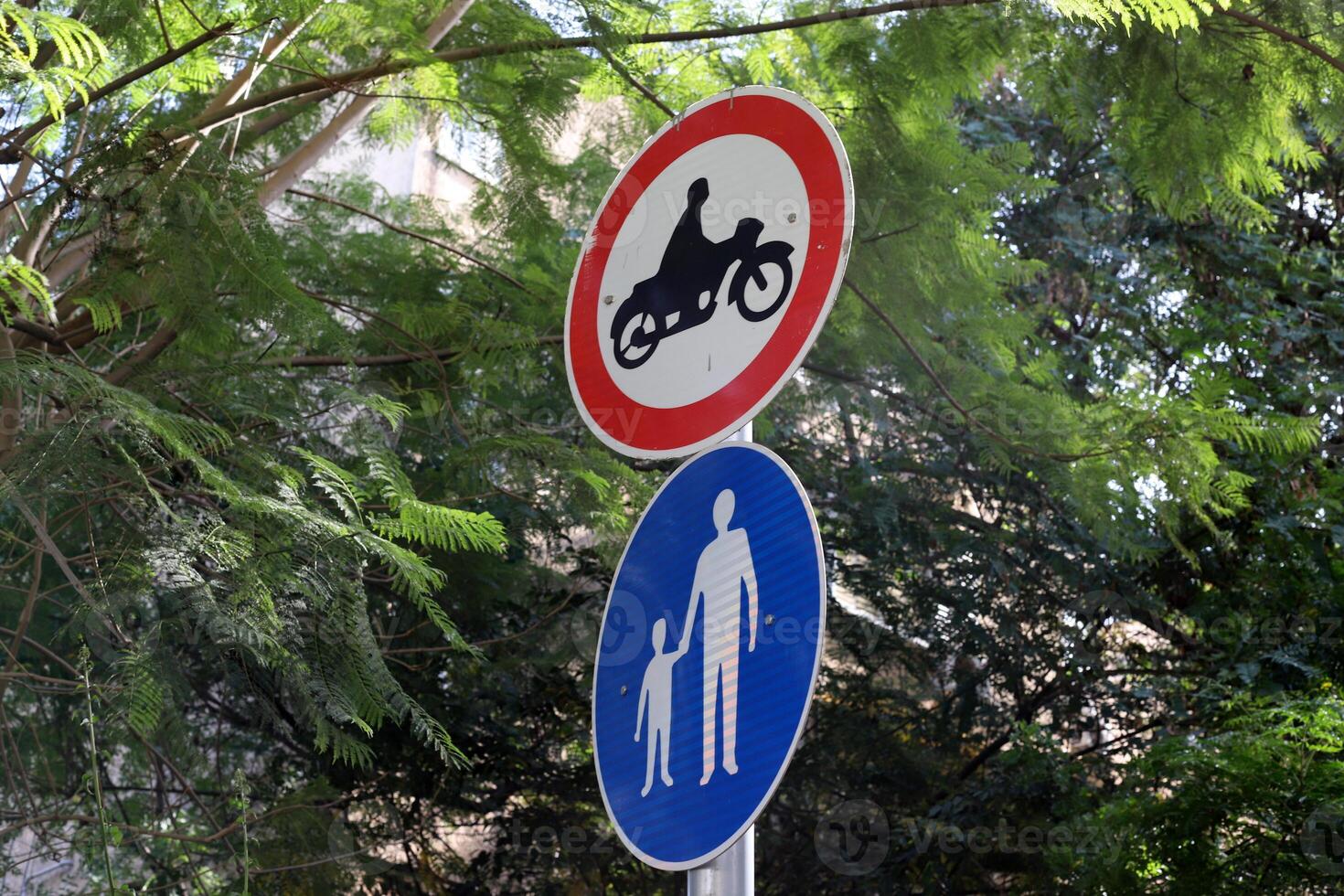 Road signs and directional signs on roads in Israel. photo