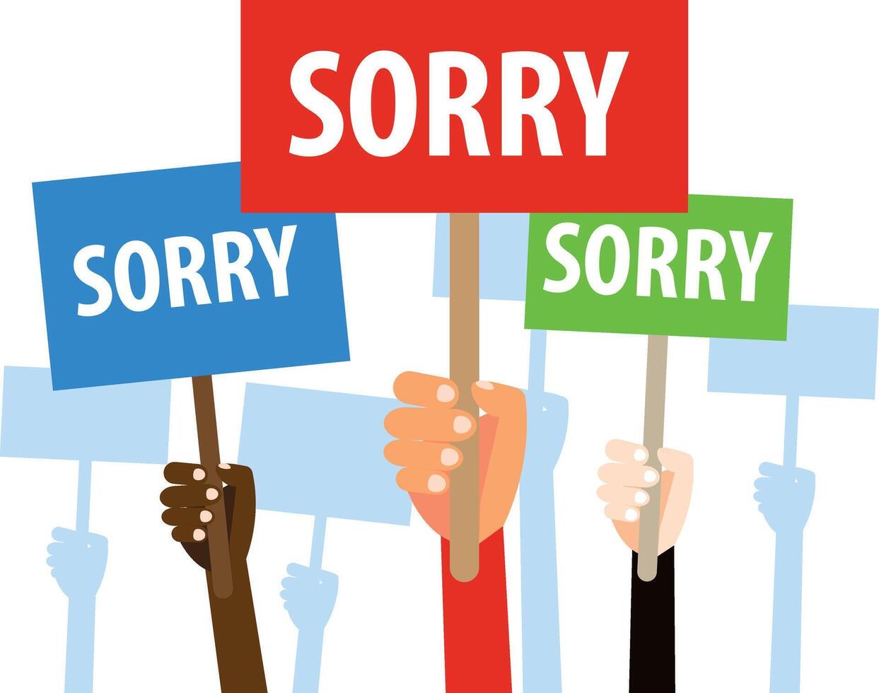 Hands holding placard with sorry sign. Social concept illustration. vector