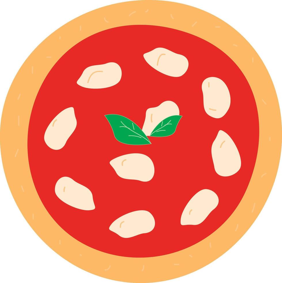Pizza topped with tomato sauce, mozzarella cheese, tomatoes and basil. illustration of hand drawn Margherita pizza. vector