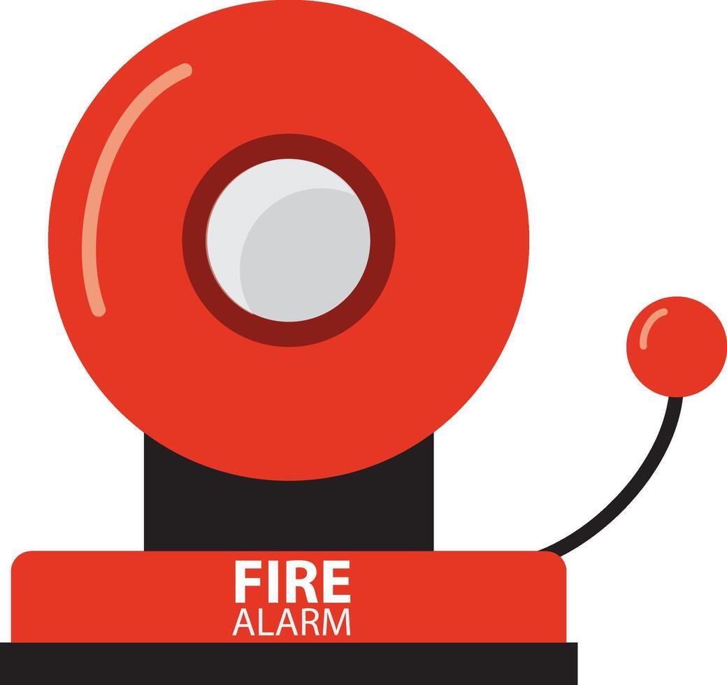 Red fire alarm system signal device isolated on white. Prevention, emergency, warning bell