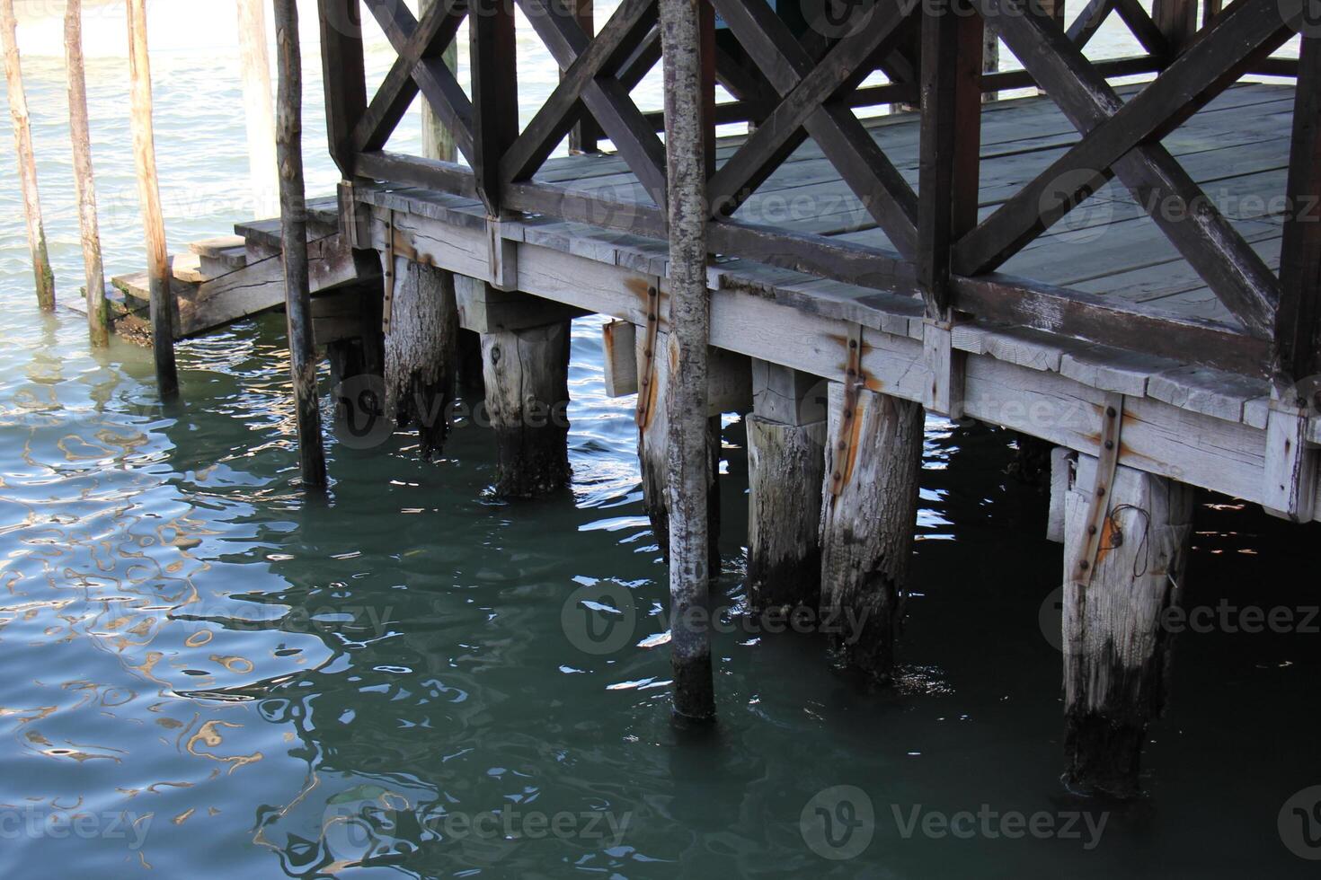 A pier on the shore for mooring boats and yachts. photo