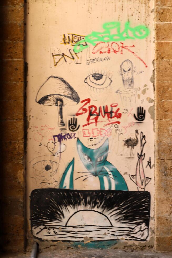 Tel Aviv Israel March 20, 2024. Colorful graffiti on the walls of houses in the city of Tel Aviv. photo