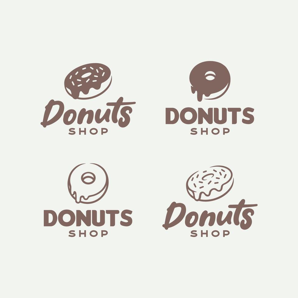 Hand drawn donuts logo design template set vector