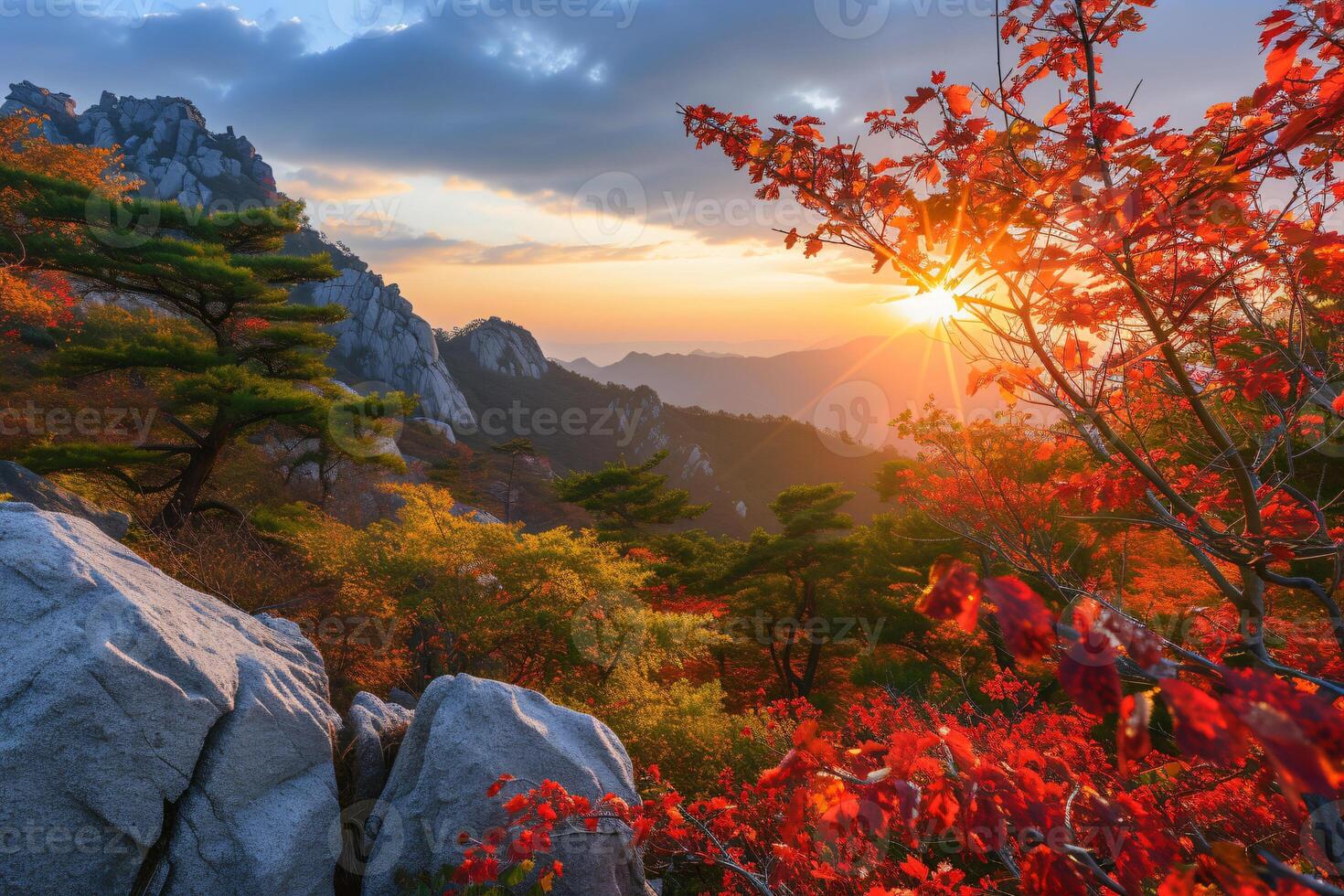 foto amanecer de bukhansan montaña en Seúl ciudad bohordo