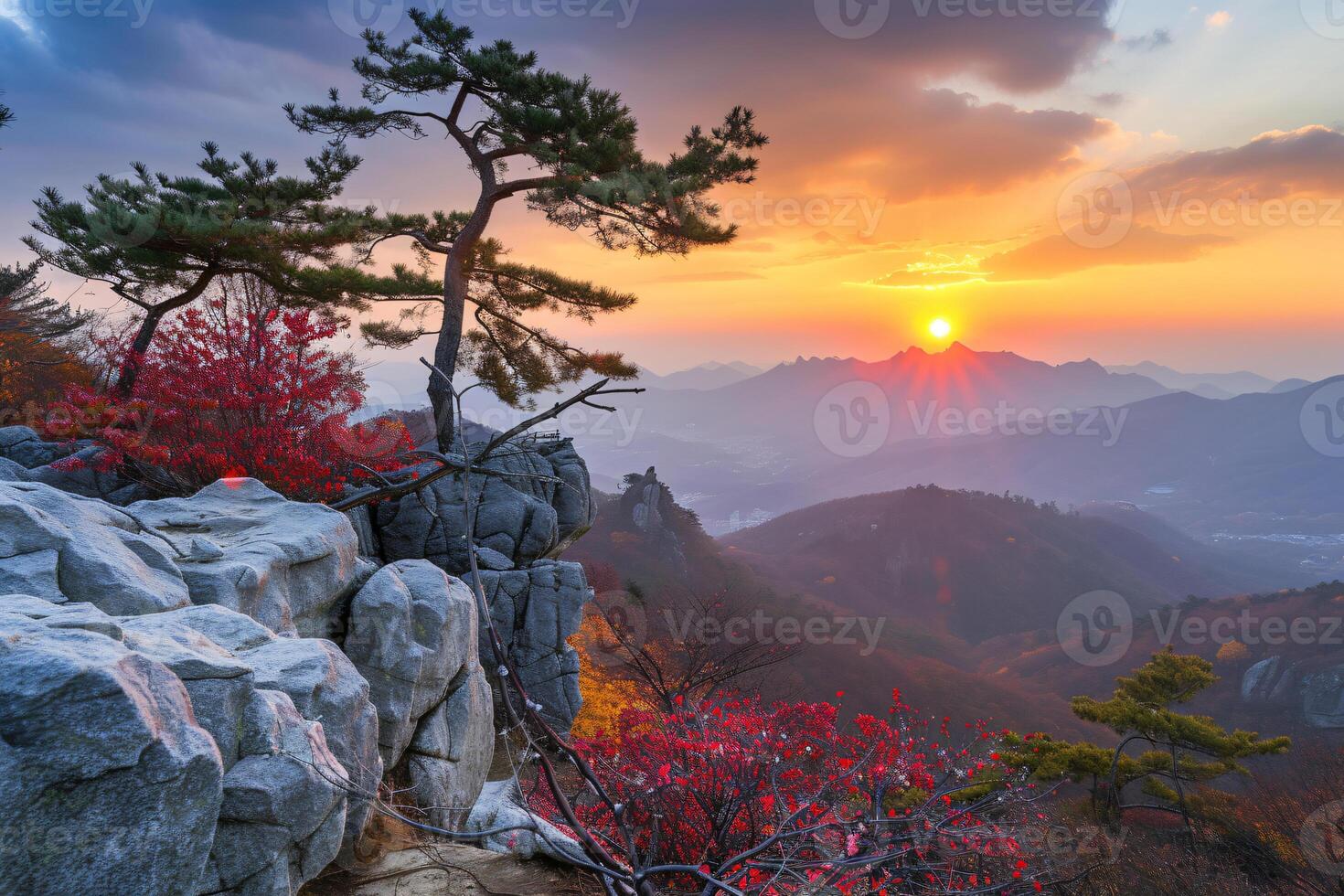 foto amanecer de bukhansan montaña en Seúl ciudad bohordo