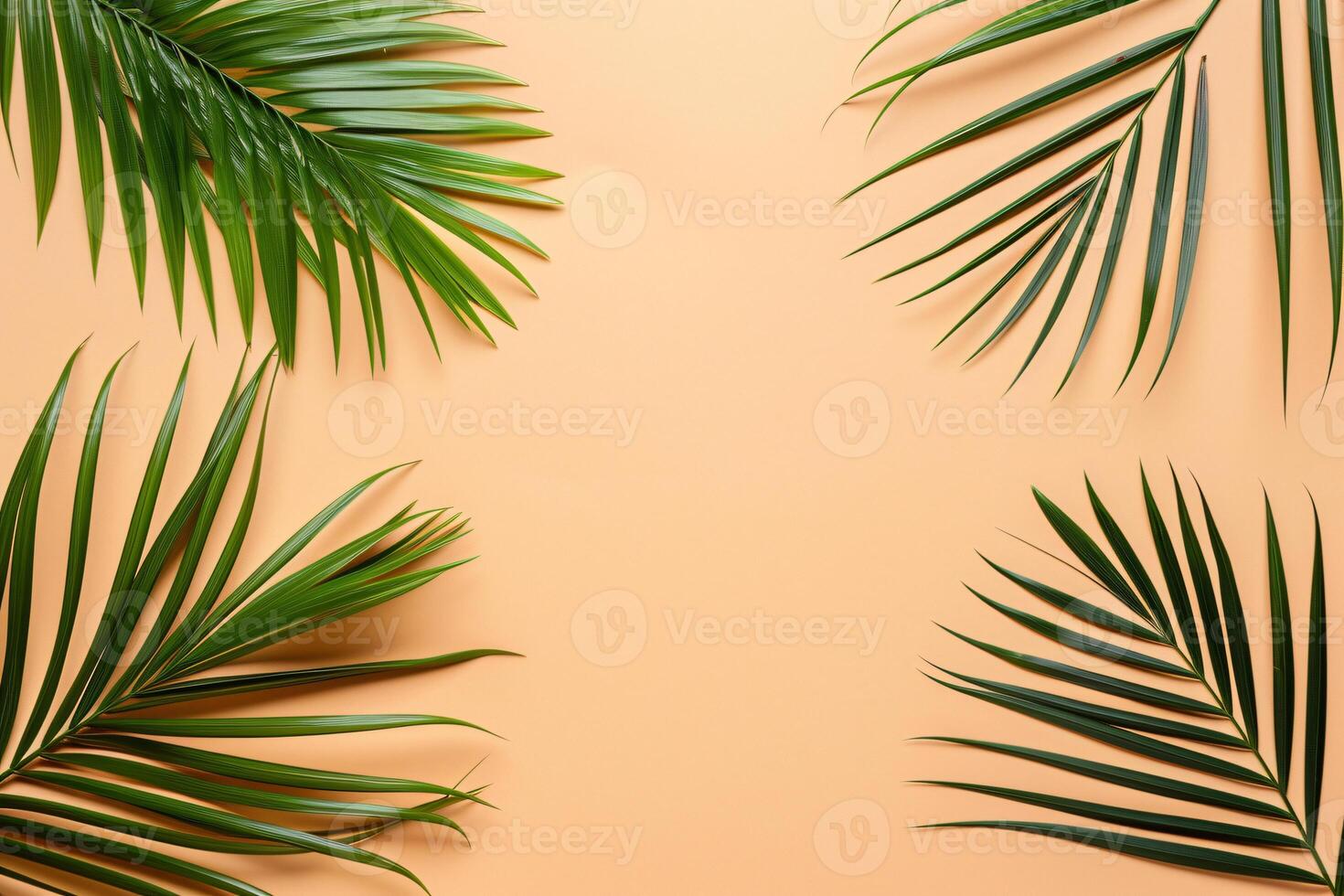 photo fresh palm leaves on beige background