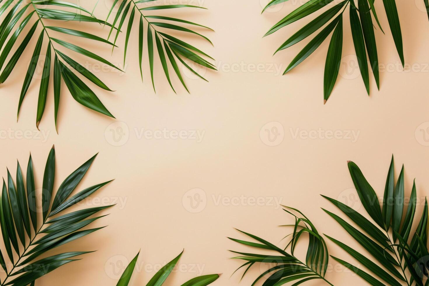 photo fresh palm leaves on beige background