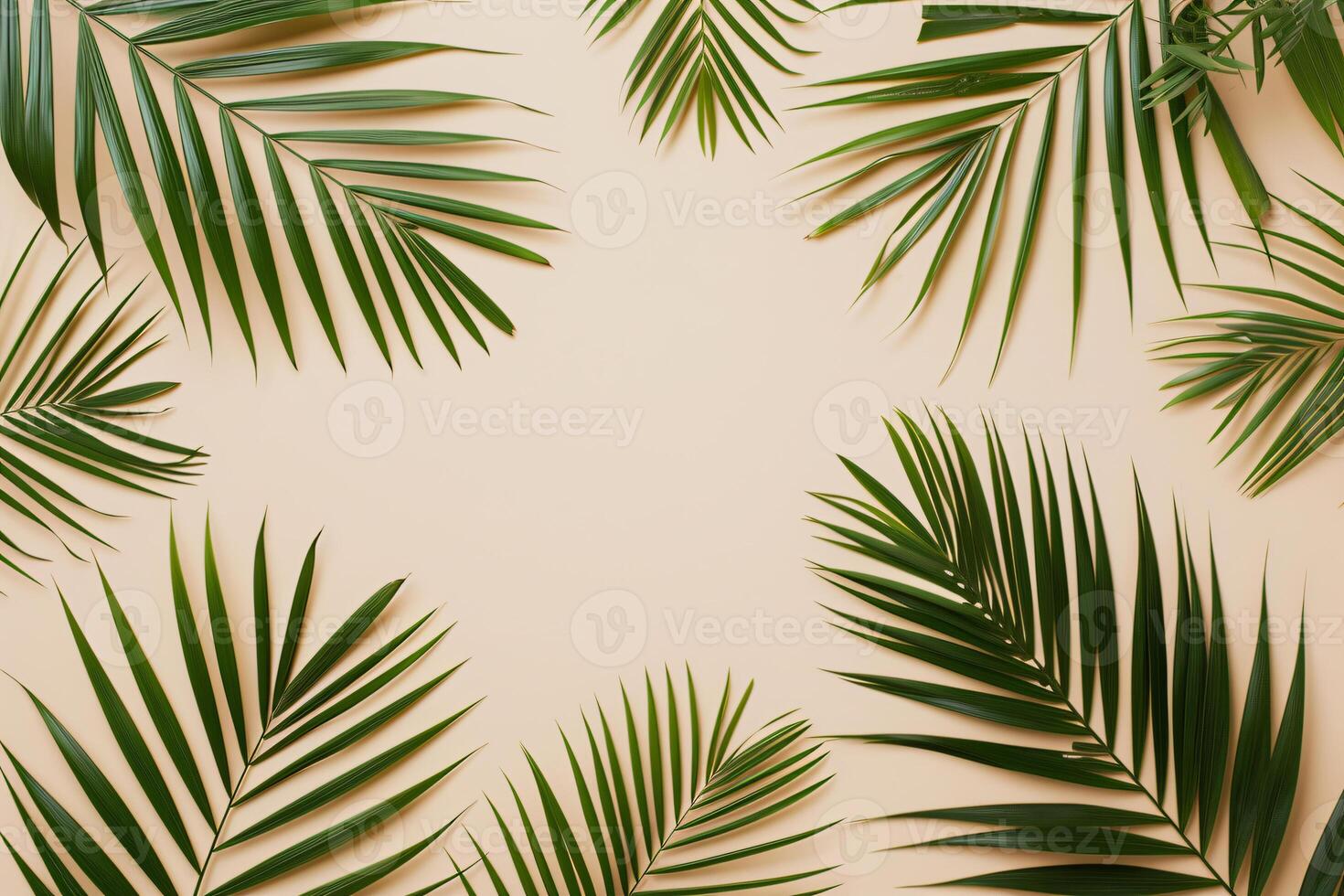 photo fresh palm leaves on beige background