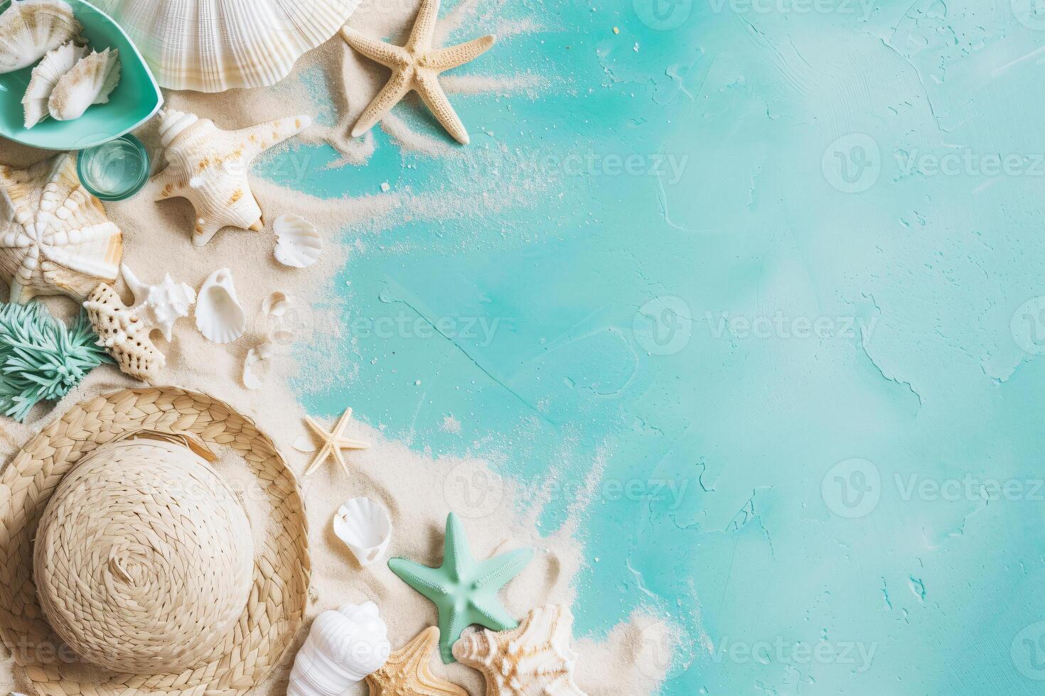 photo flat lay composition sand and beach