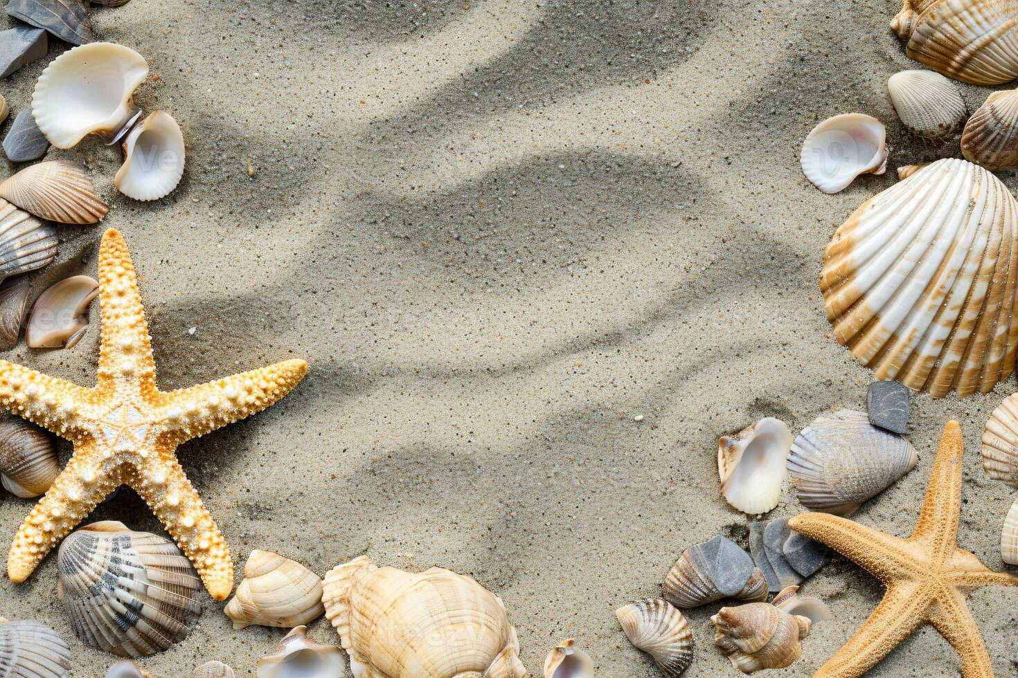photo copy space sand with shells and starfish