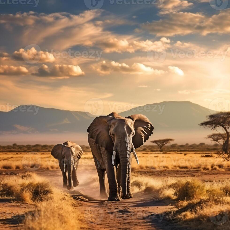 Photo elephants in amboseli national park kenya africa