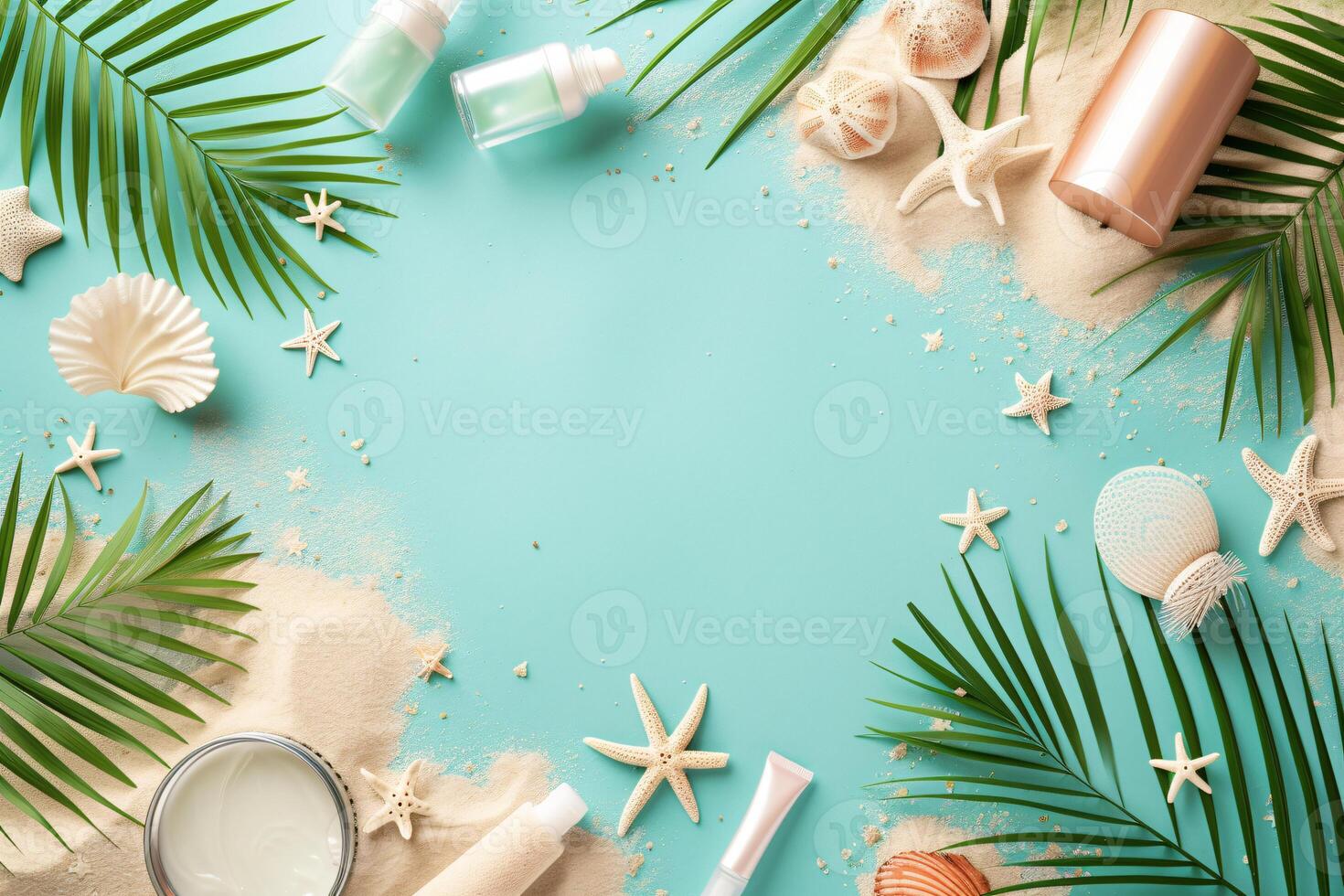 photo flat lay composition sand and beach