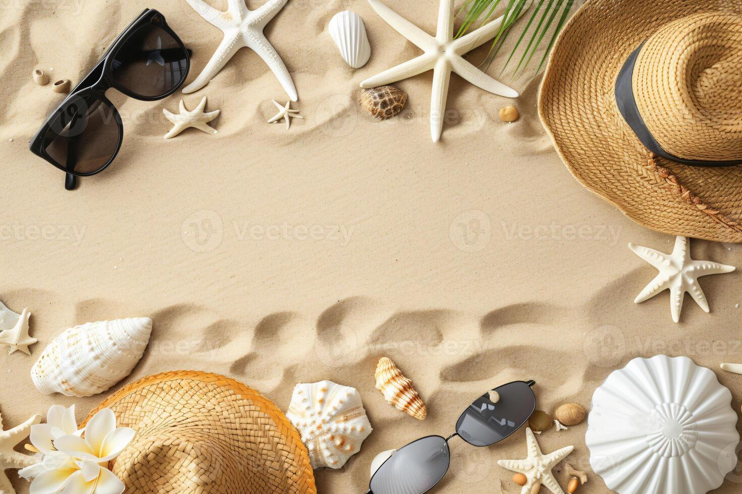 photo flat lay composition sand and beach