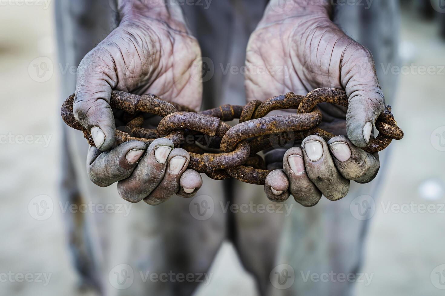 Photo two male hands holding a rusty metal chain