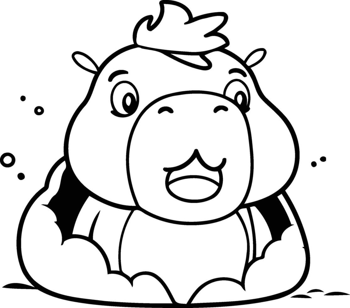 Cute hippo character illustration. Cartoon hippopotamus. vector