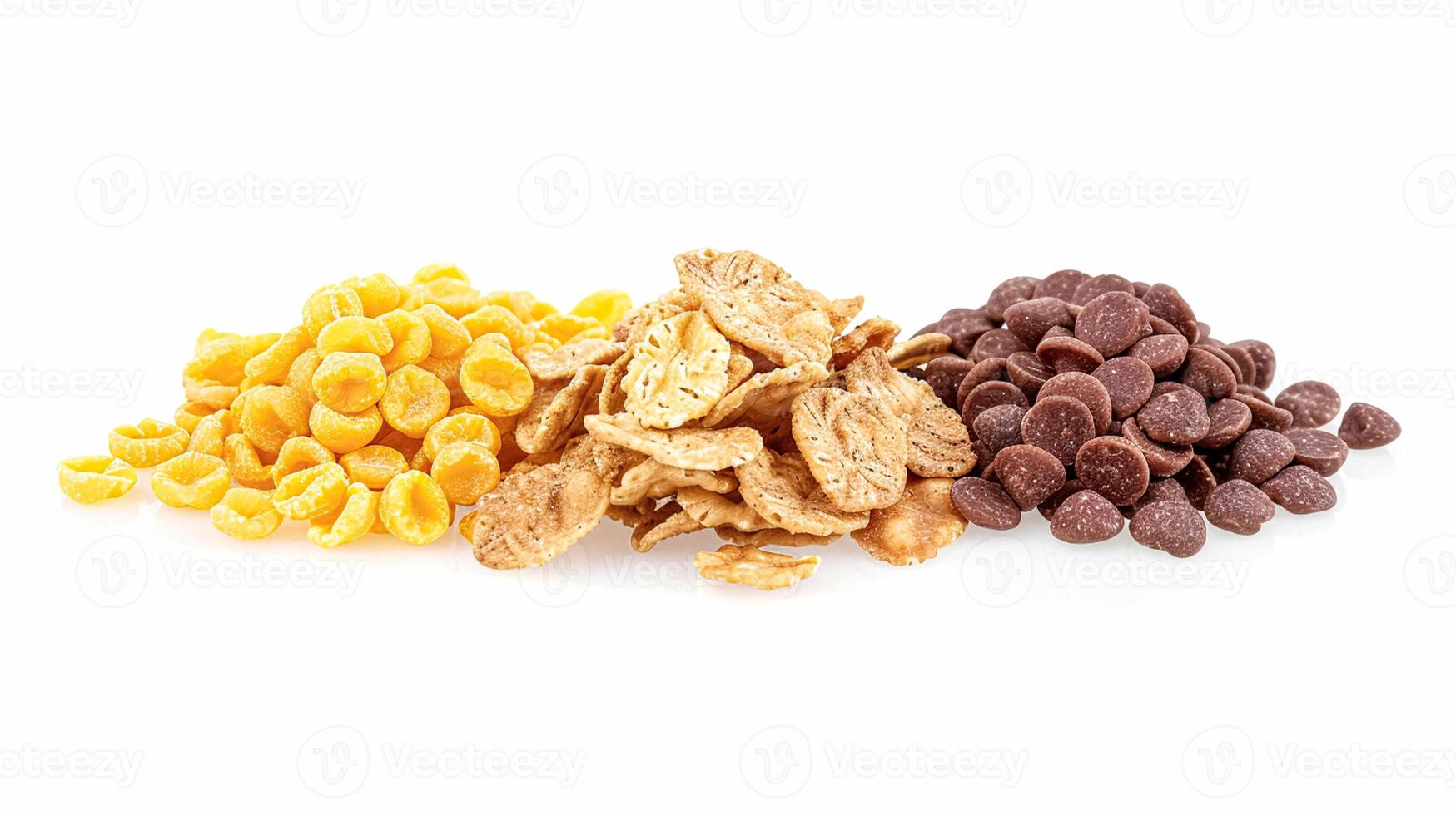 Assortment of cereal, grains, muesli or oats for healthy breakfast, organic farm market product isolated on white background photo