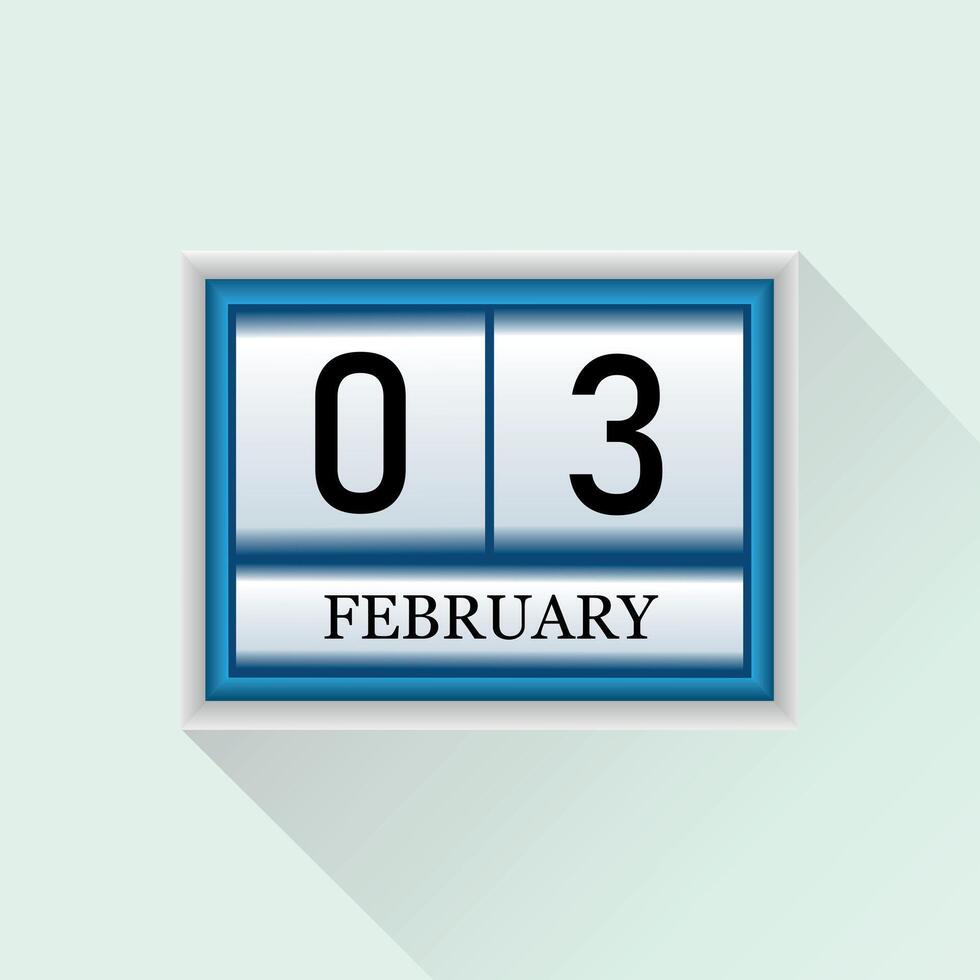 3 February flat daily calendar icon. Date and month. vector