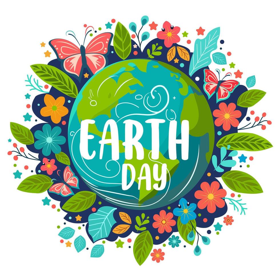 Happy earth day. 22 April. Eco illustration for social poster, banner or card on the theme of saving the planet. vector