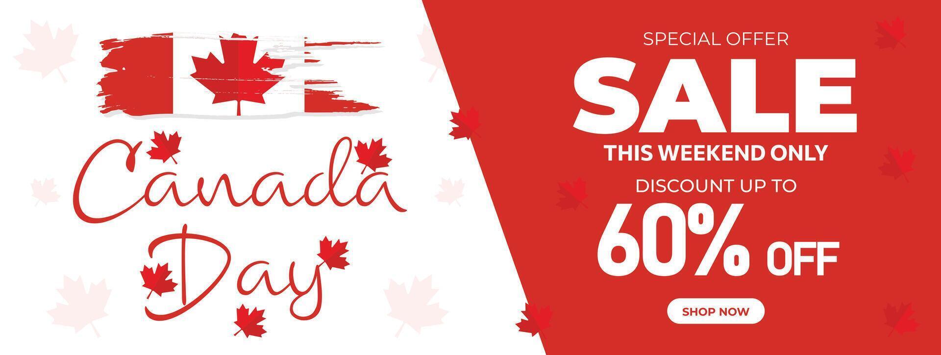 Canada Day Sale Web Banner. Happy Canada Independence Day Mega Big Sale Banner Background Illustration. Canada Day Weekend Promotion Discount Banner. First of July Holiday Special Offer Template vector