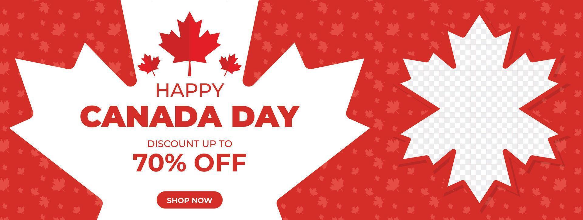 Canada Day Sale Web Banner. Happy Canada Independence Day Mega Big Sale Banner Background Illustration. Canada Day Weekend Promotion Discount Banner. First of July Holiday Special Offer Template vector