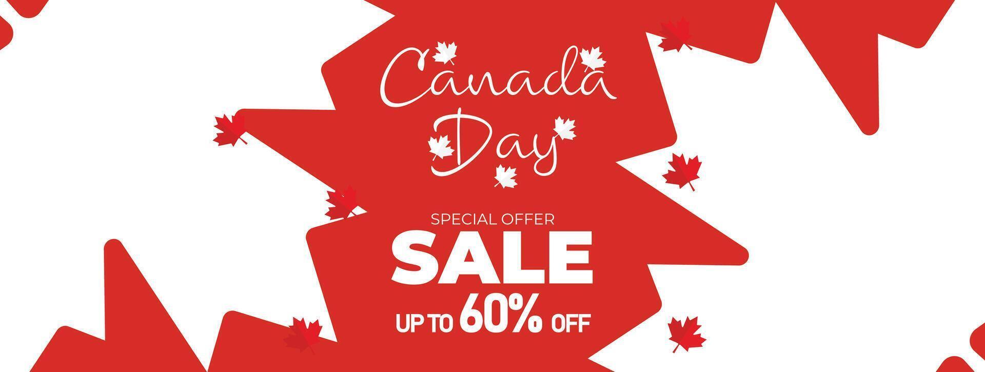 Canadá día rebaja web bandera. contento Canadá independencia día mega grande rebaja bandera antecedentes ilustración. Canadá día fin de semana promoción descuento bandera. primero de julio fiesta especial oferta modelo vector