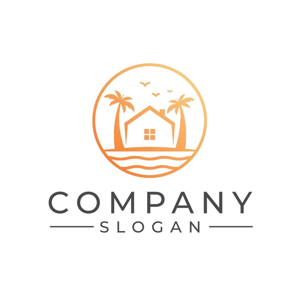 House with palm tree circular logo vector