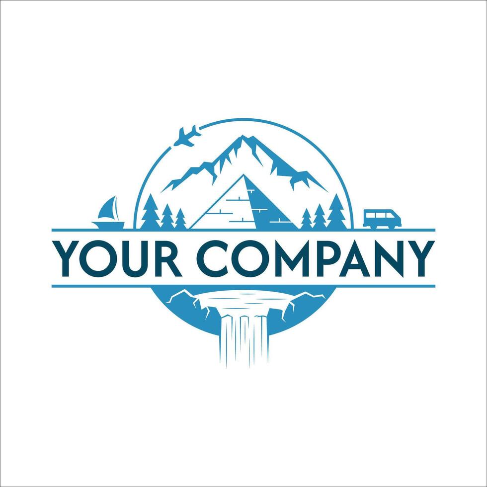 Mountain adventure logo with pyramid tree circular logo vector