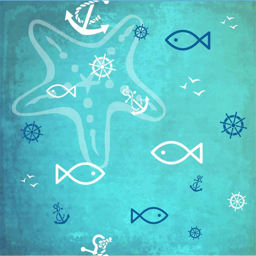 Harbor, blue and green marine, Historical background, retro. Summertime texture, decorative tile. vector