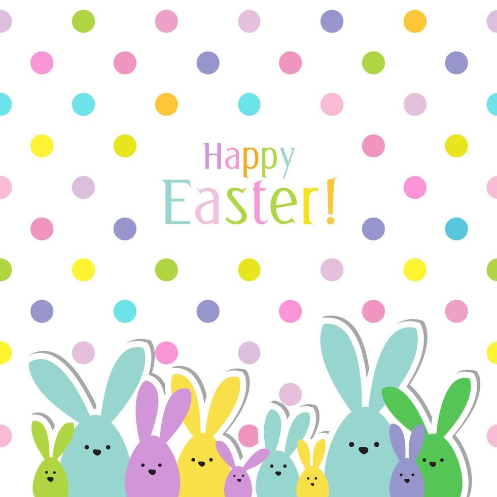 Celebration Greeting Easter card, colorful easter bunny family on polka dot background vector
