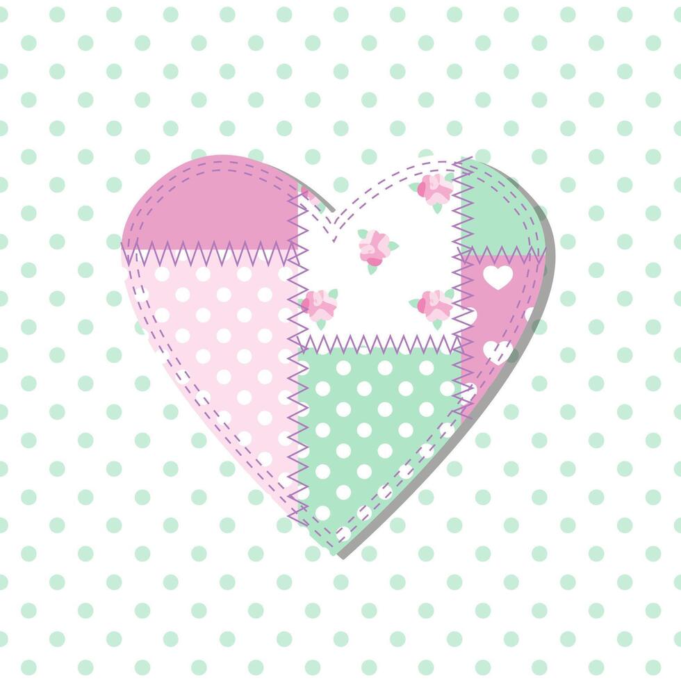 Heart, decorative patchwork design on polka dot background vector