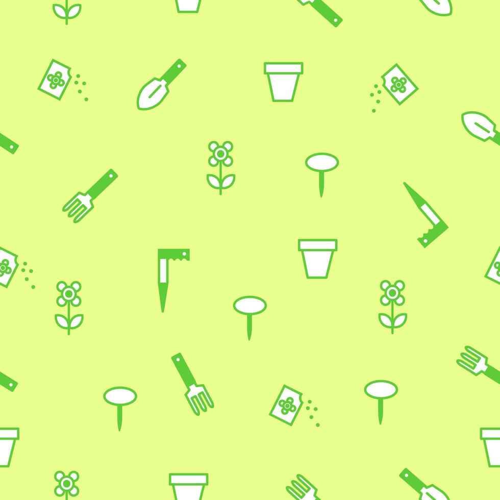 Seamless pattern. Spring gardening tools for planting. vector