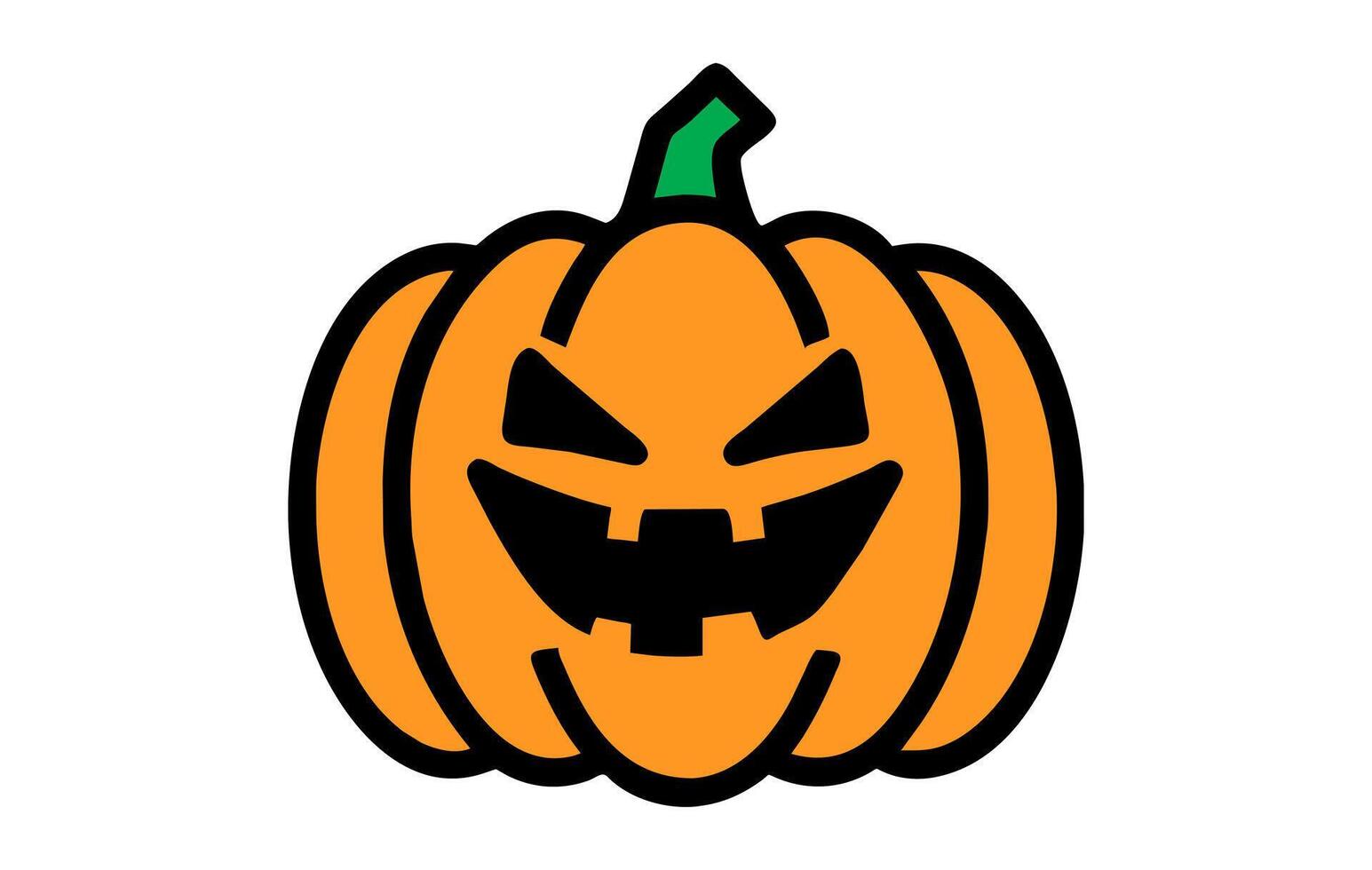 Carved Halloween pumpkin with a fierce face. Jack-o-lantern illustration. Isolated on white background. Concept of Halloween, spooky decoration, trick or treat, and holiday celebration. Icon vector