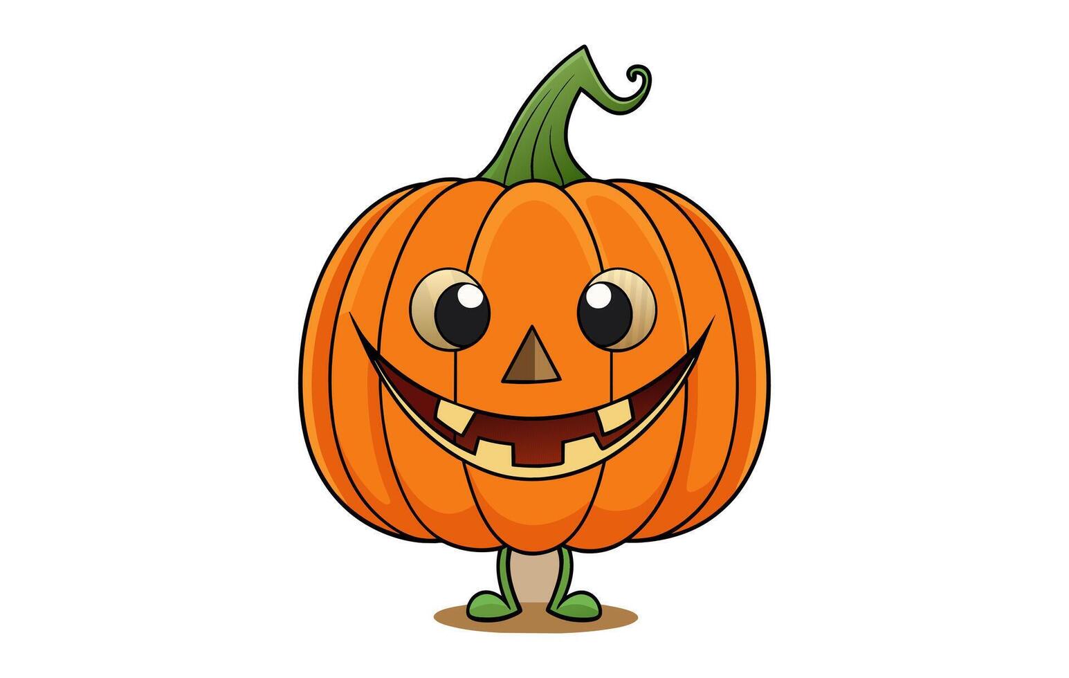 Friendly cartoon jack-o-lantern. Smiling carved pumpkin character. illustration isolated on white background. Concept of Halloween, kid-friendly decor, festive spirit, and joyful celebration. vector