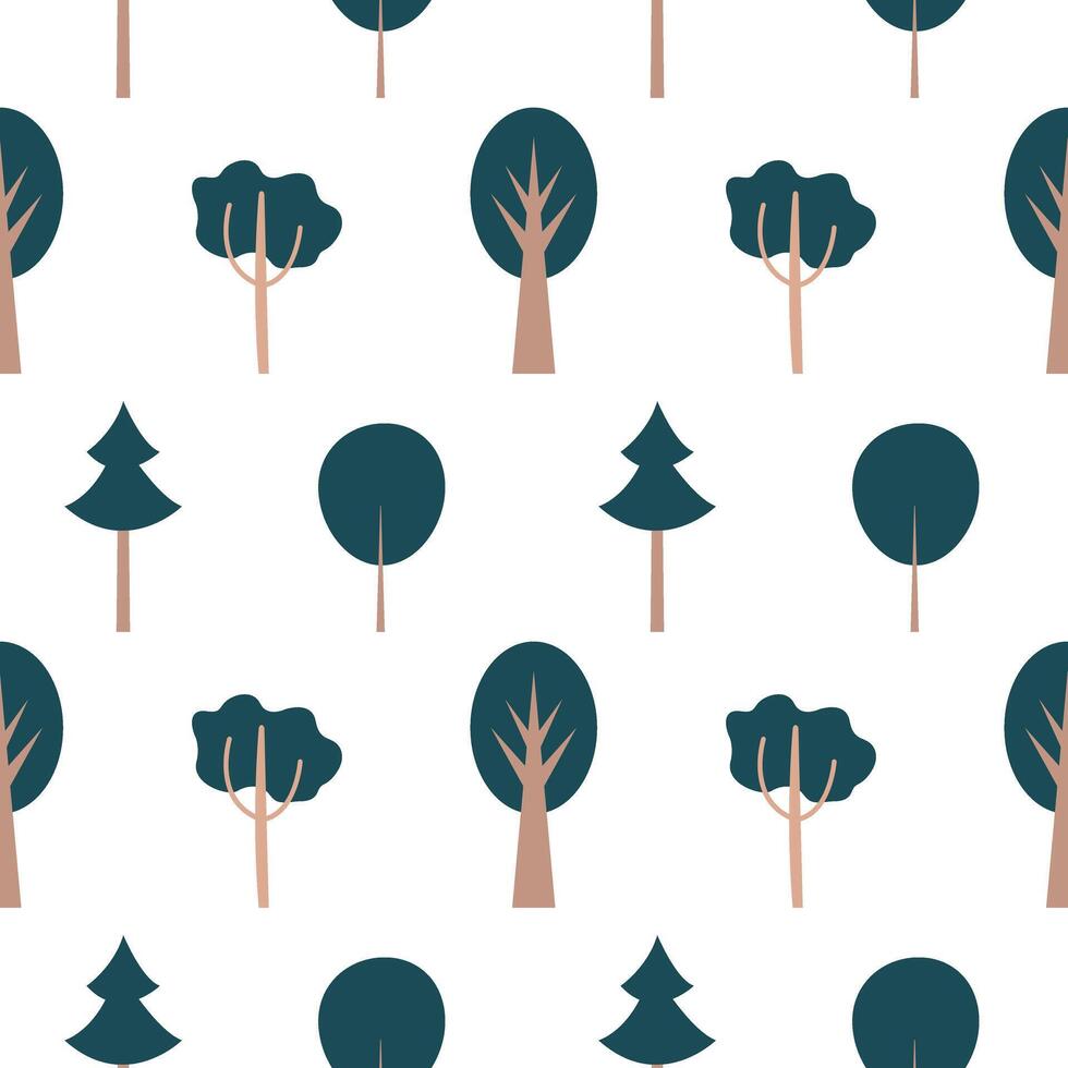 flat forest with trees seamless pattern vector