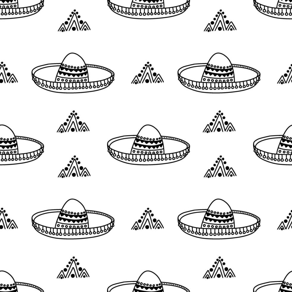 Mexican sombrero doodle seamless pattern vector