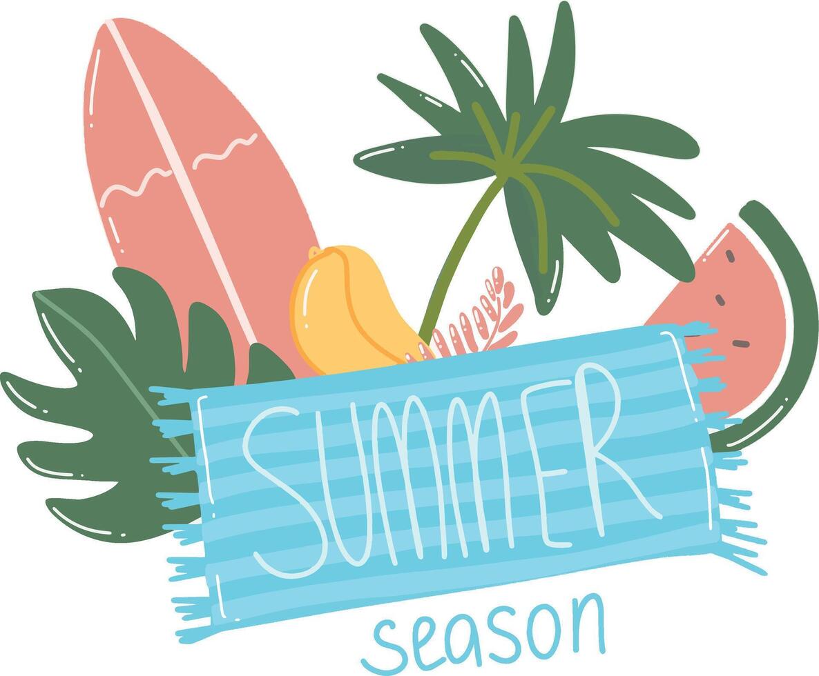 Summer vacation scene tropical palm tree and tropic beach objects, summer season vector