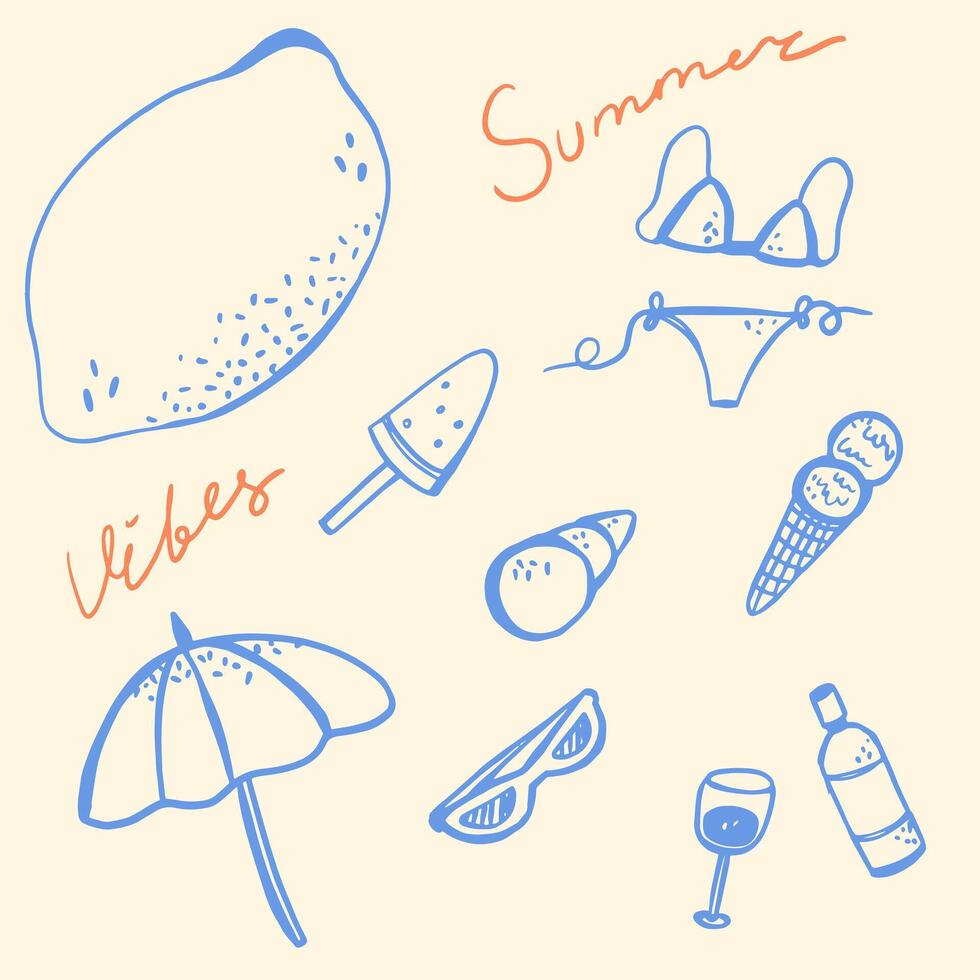 hello summer blue linear illustration vector