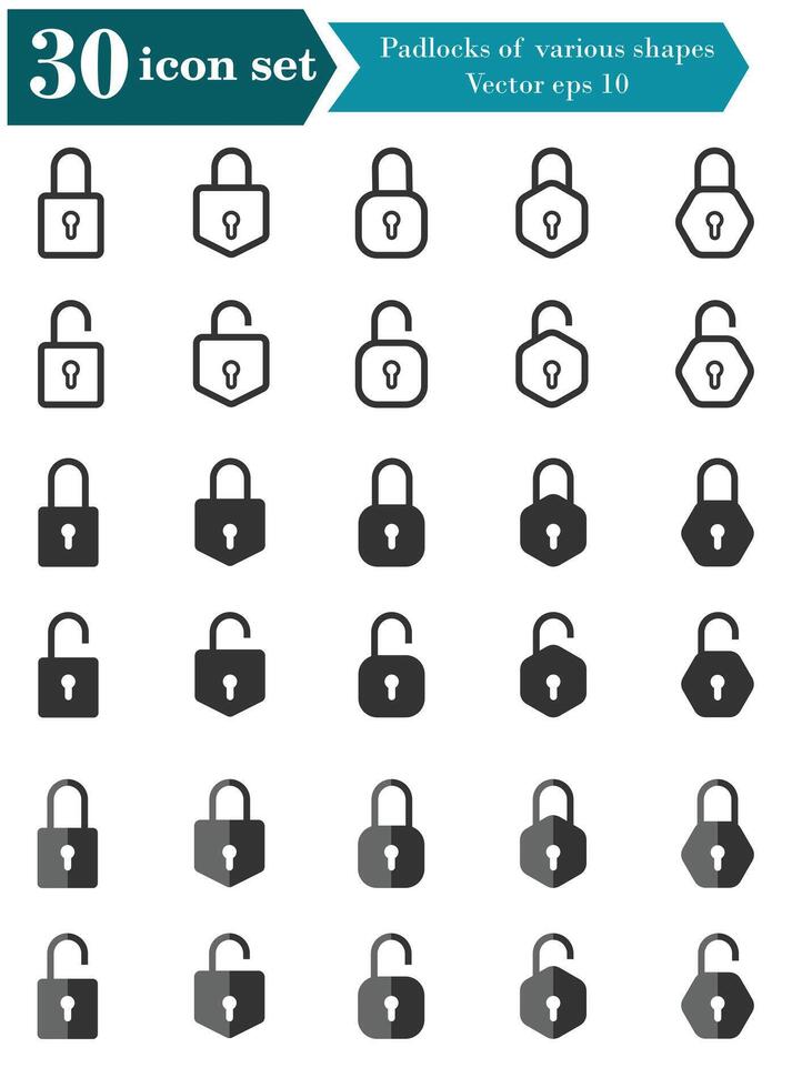 Padlock icon set, eps 10. vector