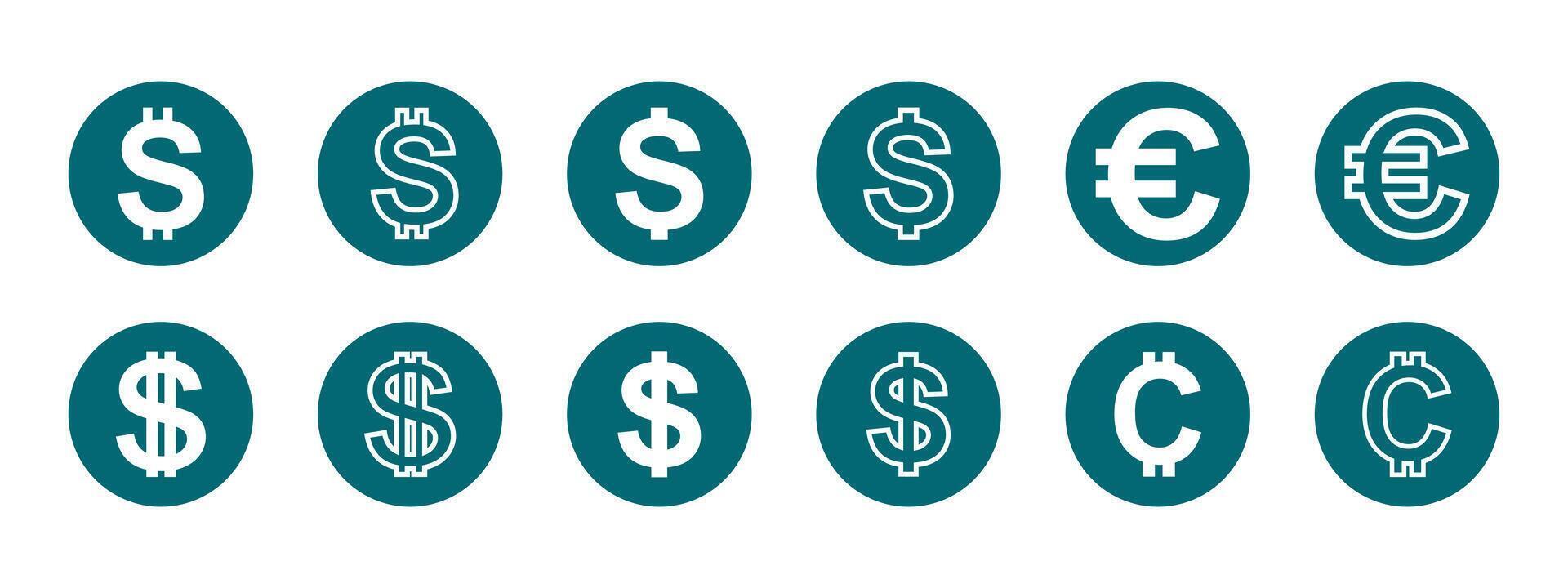 Dollar, euro, and cent icon set vector
