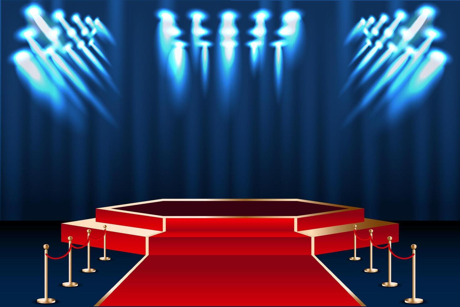 awards podium stage. Spotlight lights and a dark blue background vector