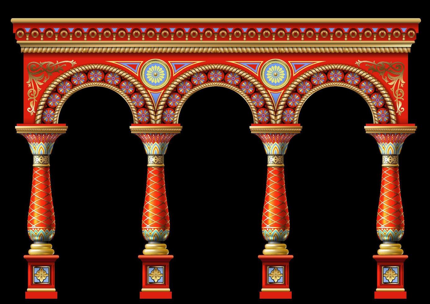 Fabulous ancient arch facade in the east or the ancient Russian style vector