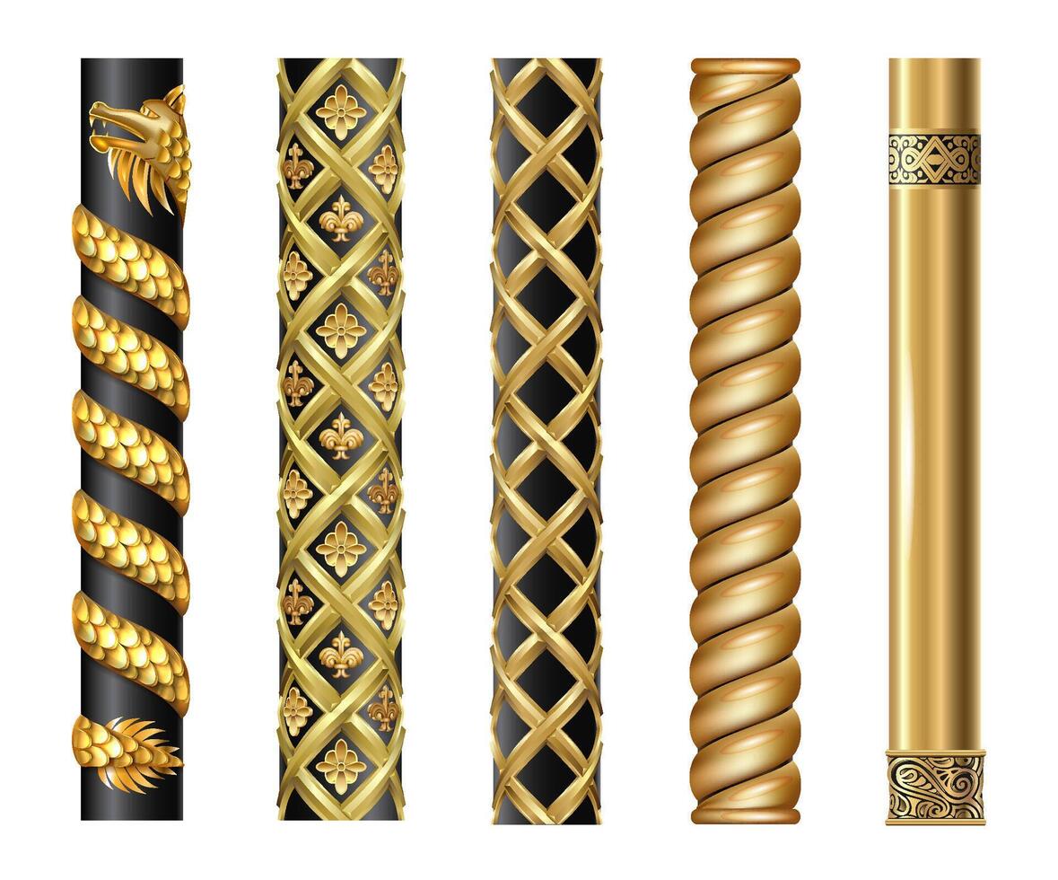 Set of classic gold columns in different styles. graphics vector