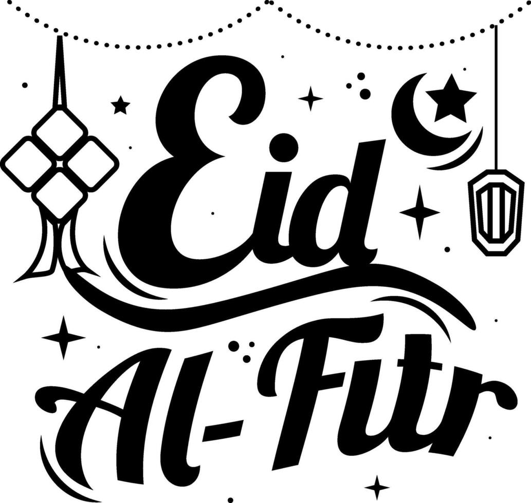 Eid Al Fitr islamic greeting text black transparent design vector